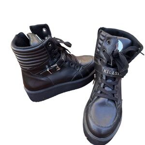 Killstar Goth Punk Moon Luna Platform Chunky Buckle Black Boots Size 8